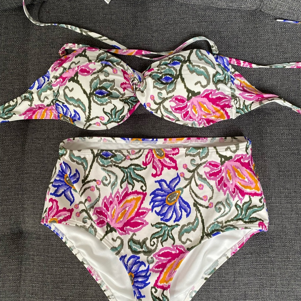 NWOT LOFT Beach Floral High Waisted Bikini Set - Pink, Green, Blue, Yellow